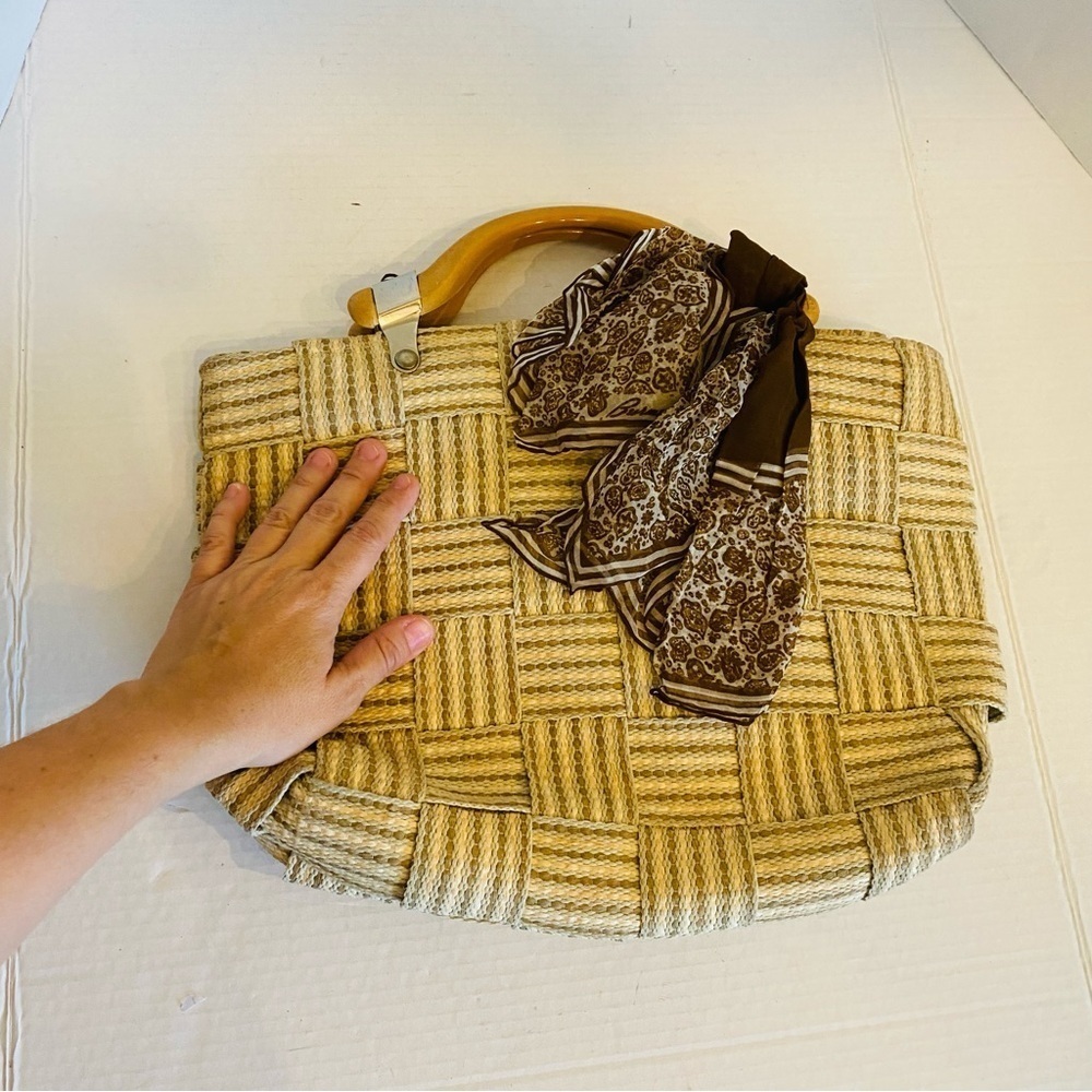 Italian Carabella Handbag Vintage Weave Basket w/Burmel Handkerchief Resort - Picture 3 of 16